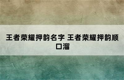 王者荣耀押韵名字 王者荣耀押韵顺口溜